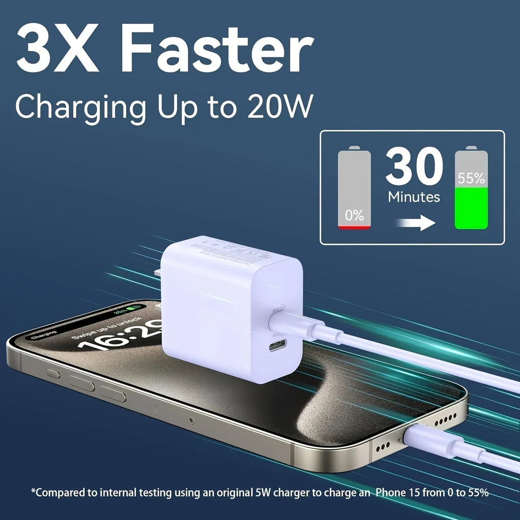 2-Pack For IPhone 15/15Pro/IPad Pro Charger, 40W Dual Port Block With 2Pack 6FT USB