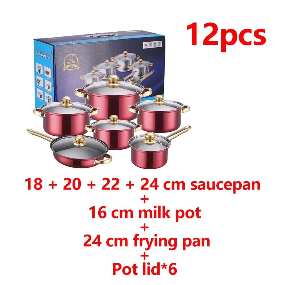 12PCS Stainless Steel Non-Stick Colored Cookware Set