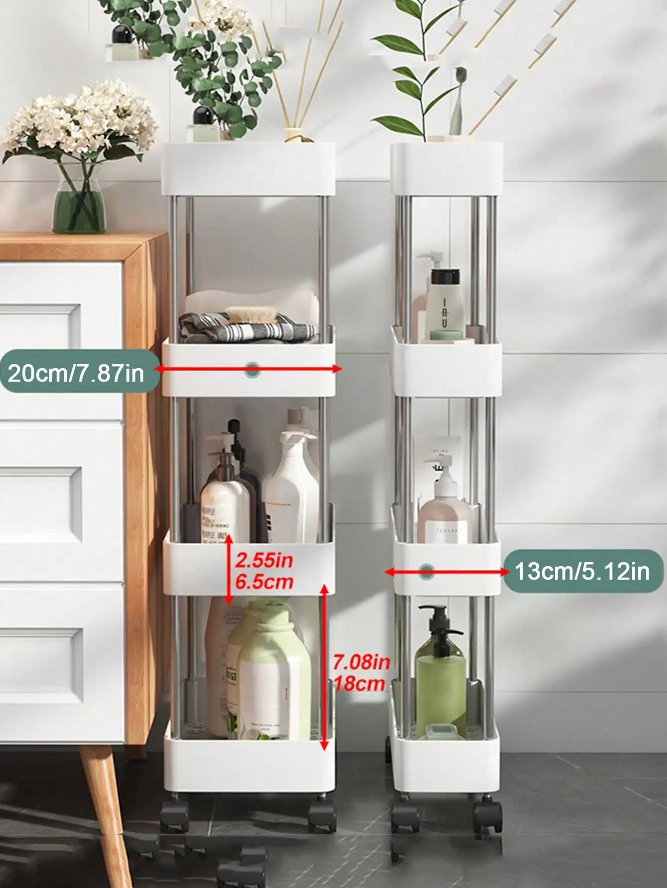 1pcs 3/4 Tier Rolling Multi-Purpose Utility Cart Storage Shelf & Movable