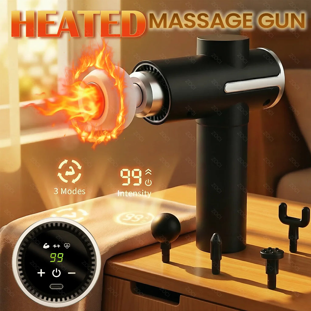 3 Mode Handheld Portable Mini Deep Tissue Muscle Massager Gun With Heated Head & 99 Speed Electric Fascia
