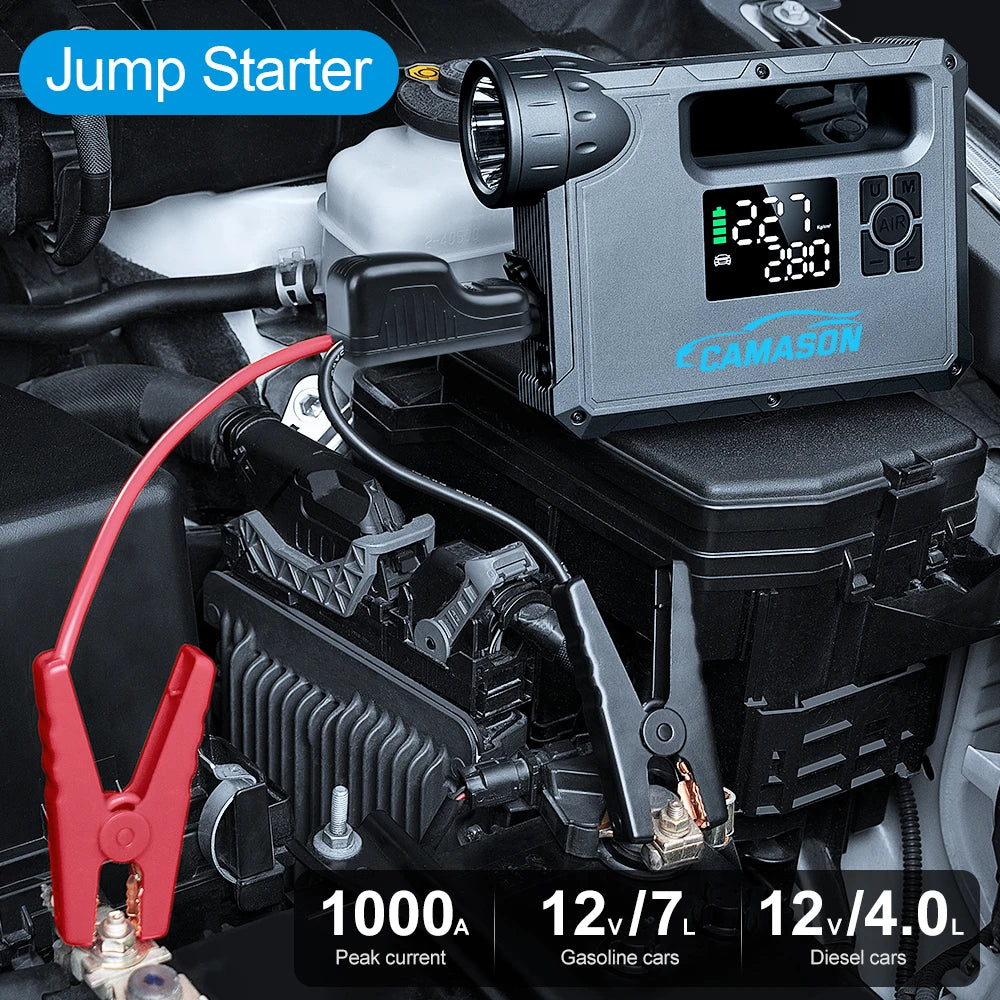 5 in 1 Car Jump Starter with air Compressor and Portable Flashlight Starting Device Power Bank Battery Automotive Booster start