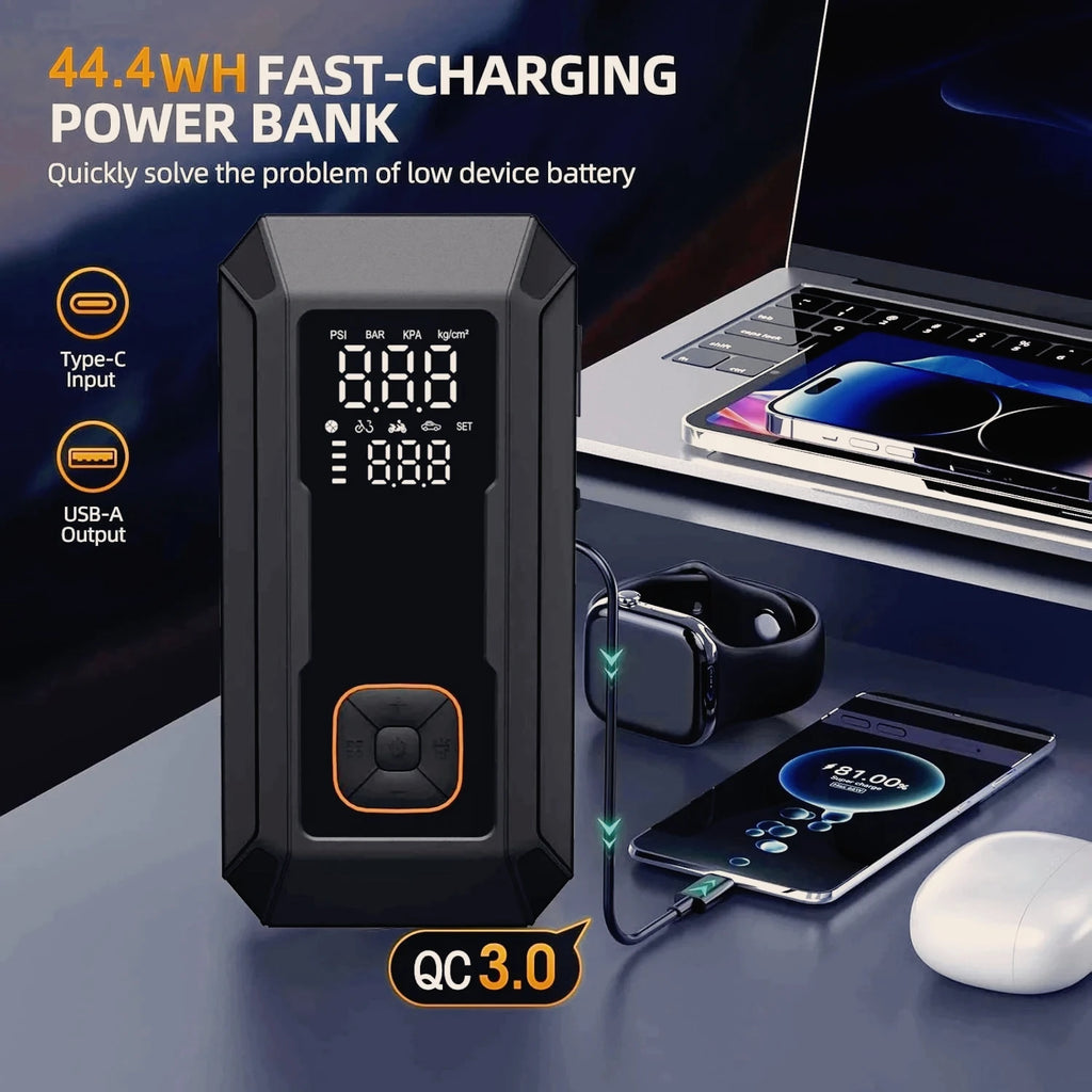 Car Jump Starter with Air Pump 4000A Jump Starter & 150PSI Air Compressor, Portable Auto Power Bank ,Tire Inflator, LED Light