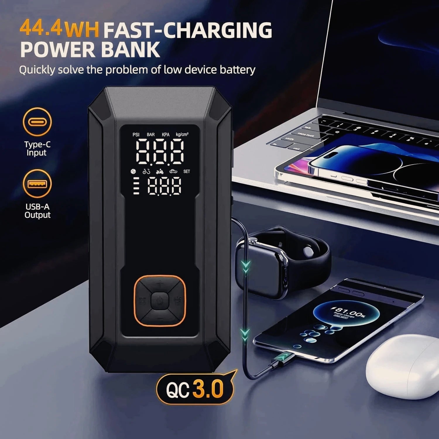 Car Jump Starter with Air Pump 4000A Jump Starter & 150PSI Air Compressor, Portable Auto Power Bank ,Tire Inflator, LED Light