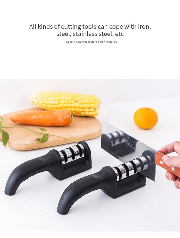 1Pc Black Kitchen Three Segment Multi-Knife Sharpener