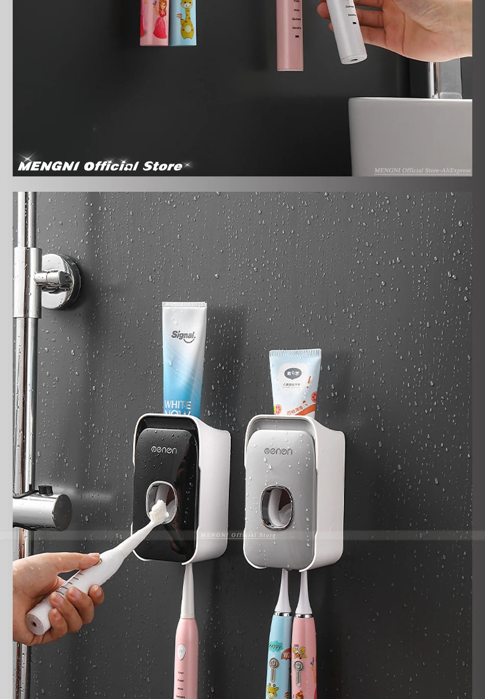 Wall Mounted Automatic Toothpaste Squeezer Dispenser & Toothbrush Holder
