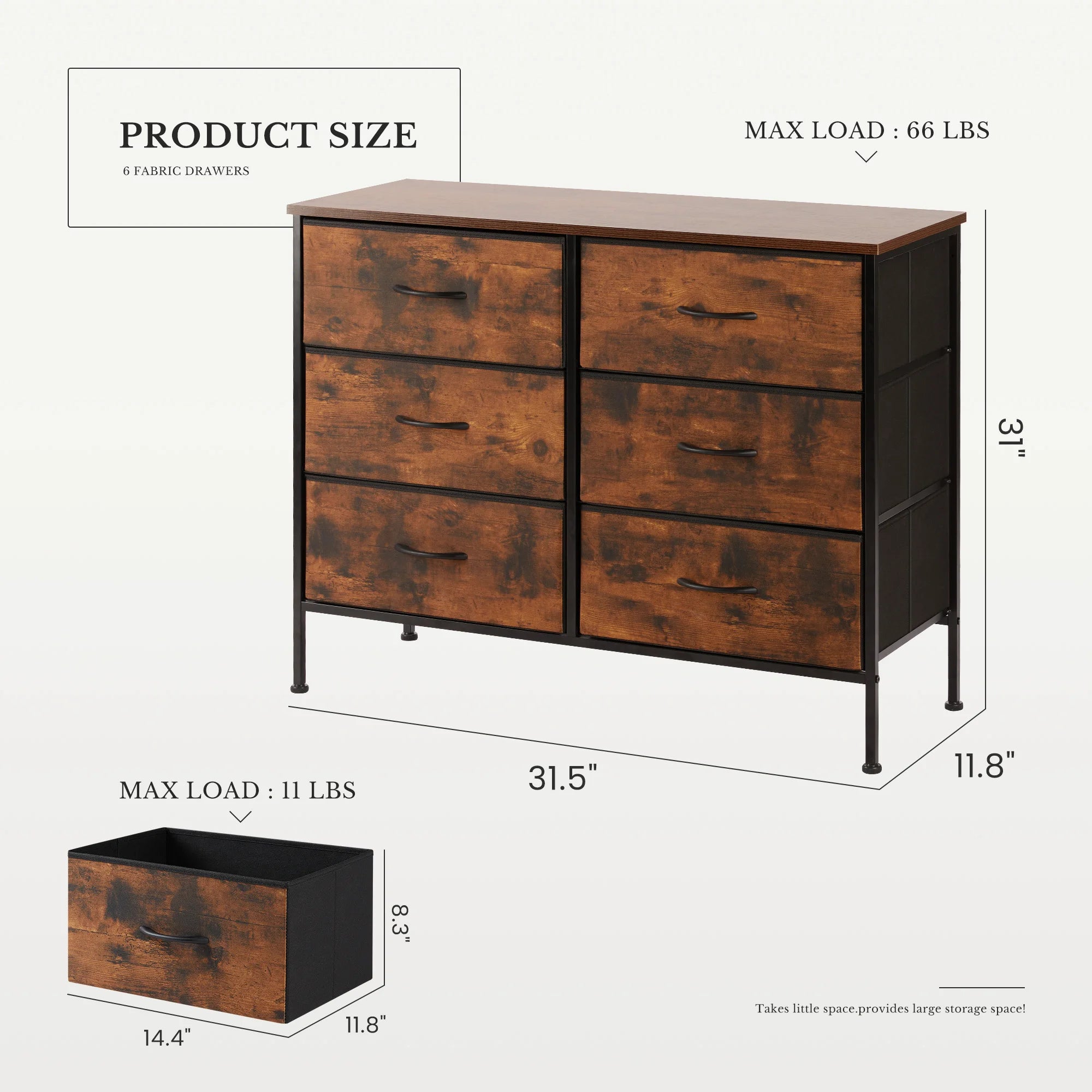 Nightstand 6 Fabric Drawers Dresser Storage Cabinet Furniture
