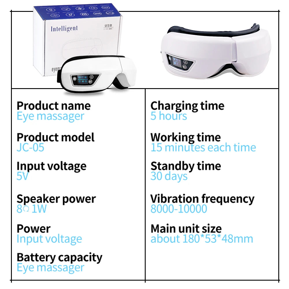 6D Smart Eye Vibrating Massager, Airbag Compress Eye Care, Bluetooth Music Ready