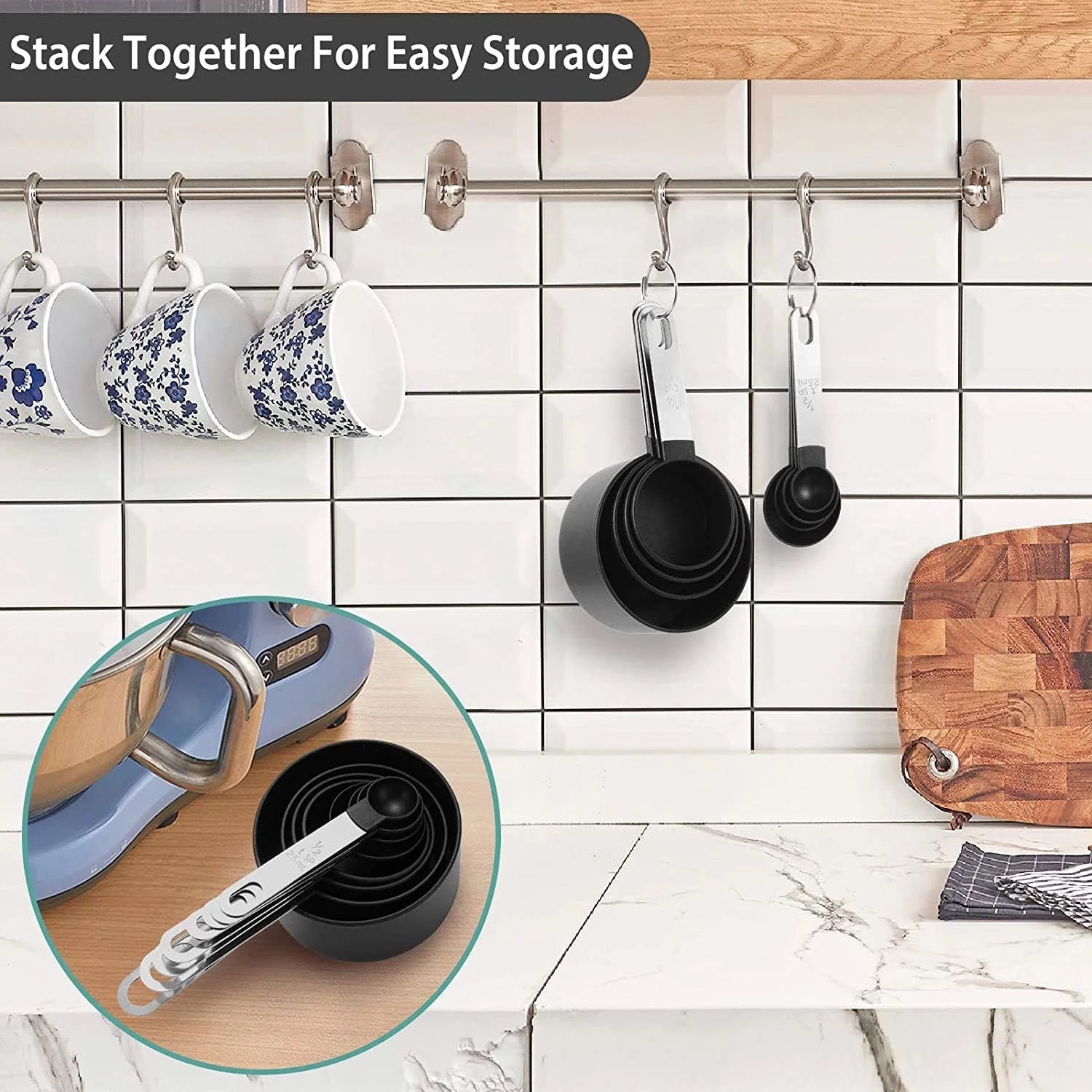 8pcs Stackable Nesting Measuring Cups & Spoons Set With Stainless Steel Handle