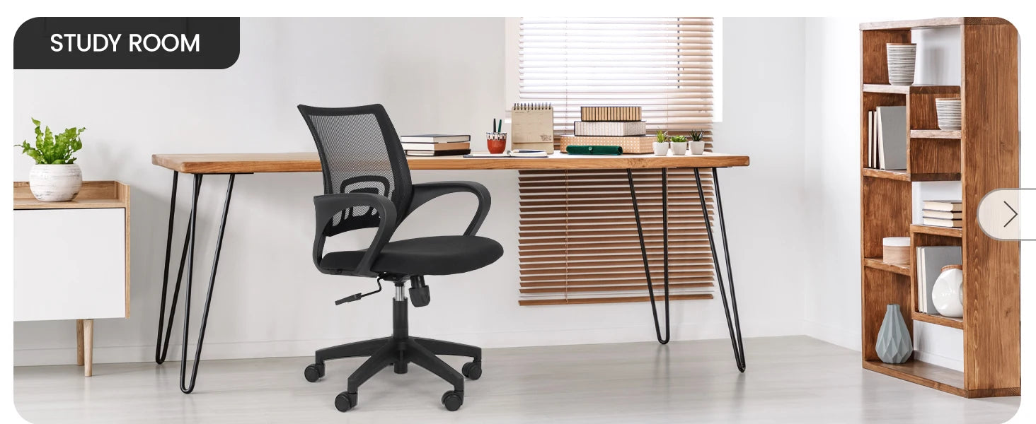 Black Mesh Office Chair Mid Back Lumbar Support Adjustable Height Swivel For Home Computer Desk Task