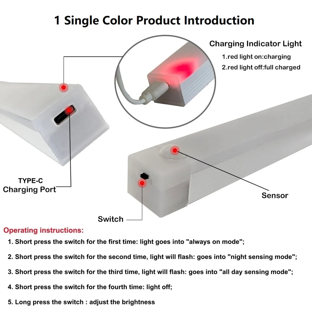 Rechargeable Magnetic Motion Sensor LED Bar Light Induction Portable Cordless Night Light