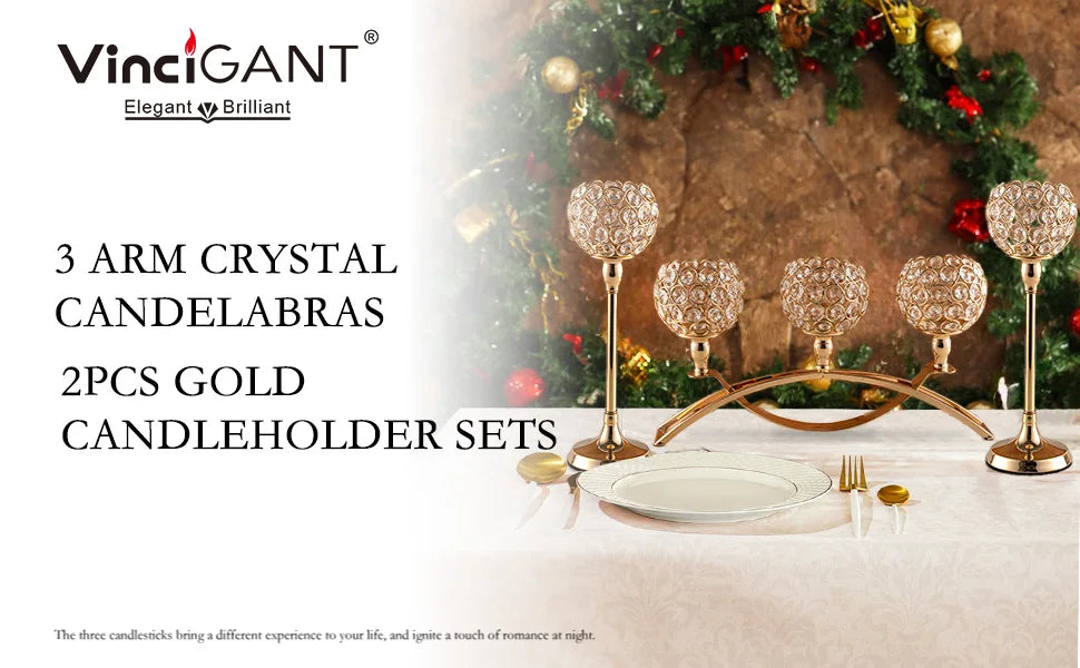 Gold Candle Holders for Table Centerpieces, Candelabra Stand, 3 Arm Candle for Multi-rooms.