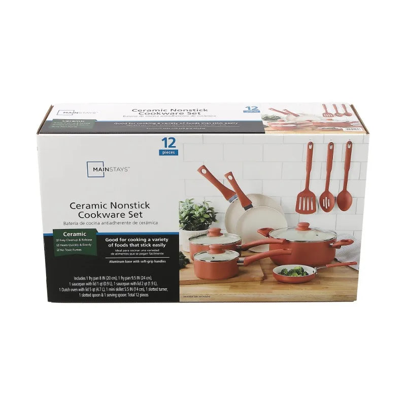 Mainstays Classic Collection 12 Piece Nonstick Aluminum Alloy Cookware Set Blue