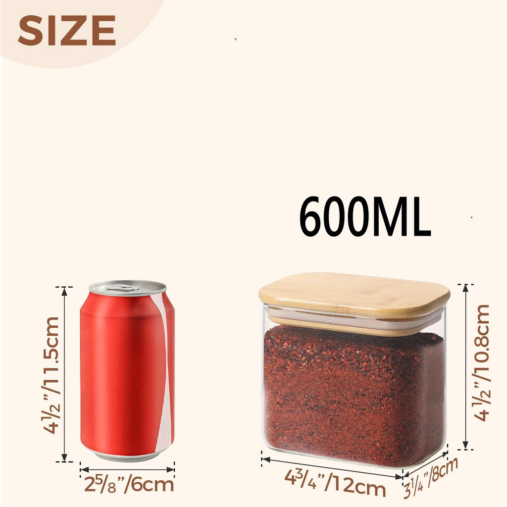 Rectangle Clear Storage Jars with Bamboo Lids Multi-Food Pantry Organizer Containers - Lovies Kitchenwares