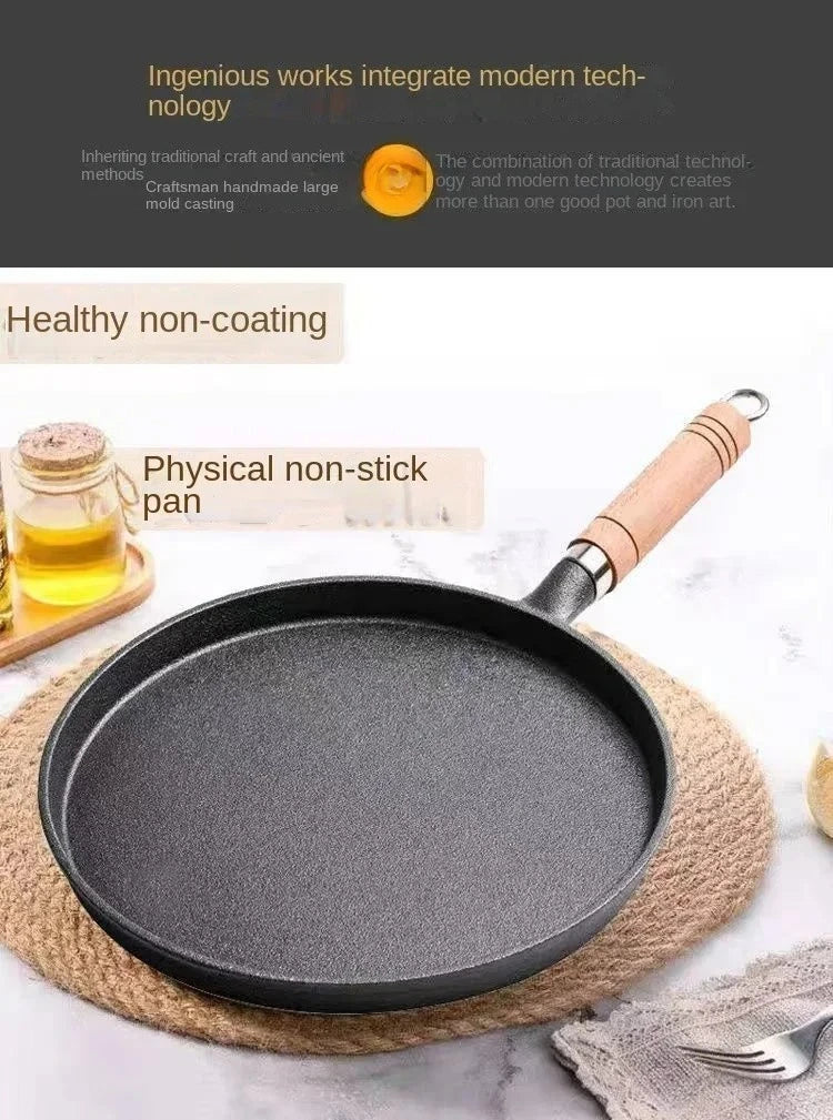 26cm Cast Iron Frying Pan Uncoated Non-stick Multi-Food Use Cookware