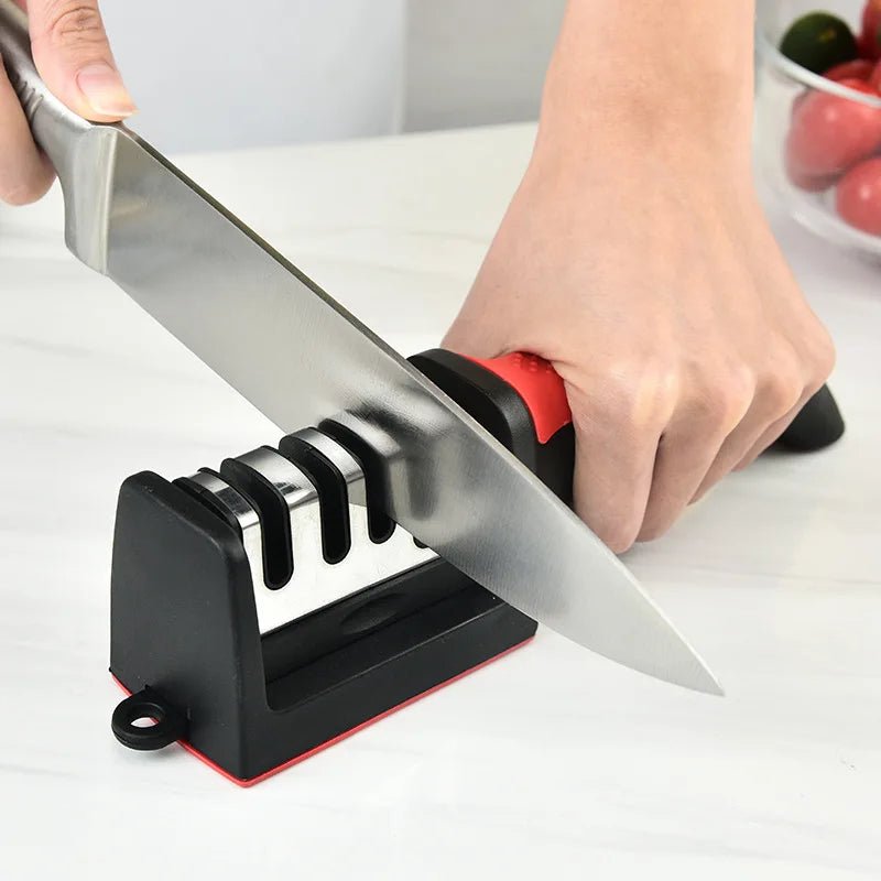 Kitchen 4 Segment Knife Sharpener Multi-Functional Hand-Held Three-Purpose Black Sharpening Stone - Lovies Kitchenwares