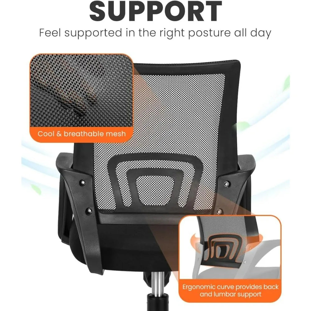 Black Mesh Office Chair Mid Back Lumbar Support Adjustable Height Swivel For Home Computer Desk Task