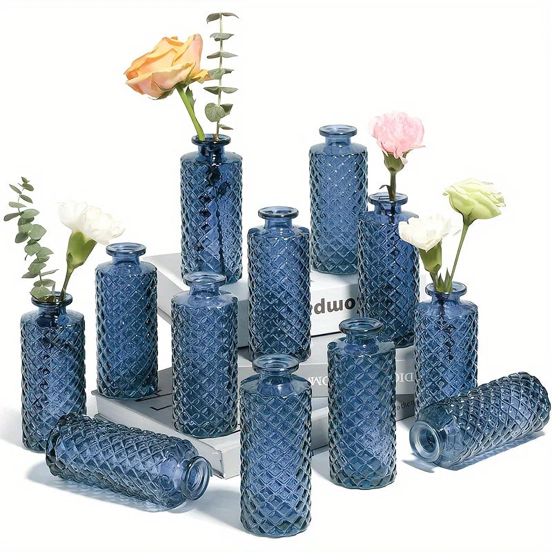 Small Diamond Bud Mini Flower Centerpiece Decorative Glass Vase Set Of 12