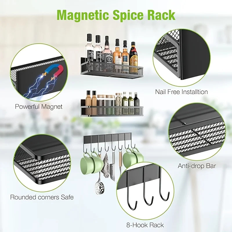 4-Piece Metal Magnetic Refrigerator Spice Rack