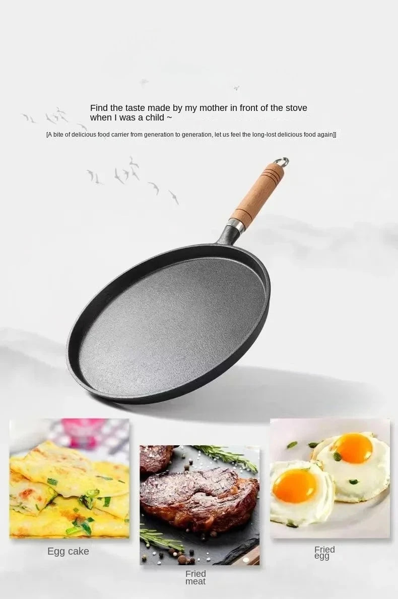 26cm Cast Iron Frying Pan Uncoated Non-stick Multi-Food Use Cookware