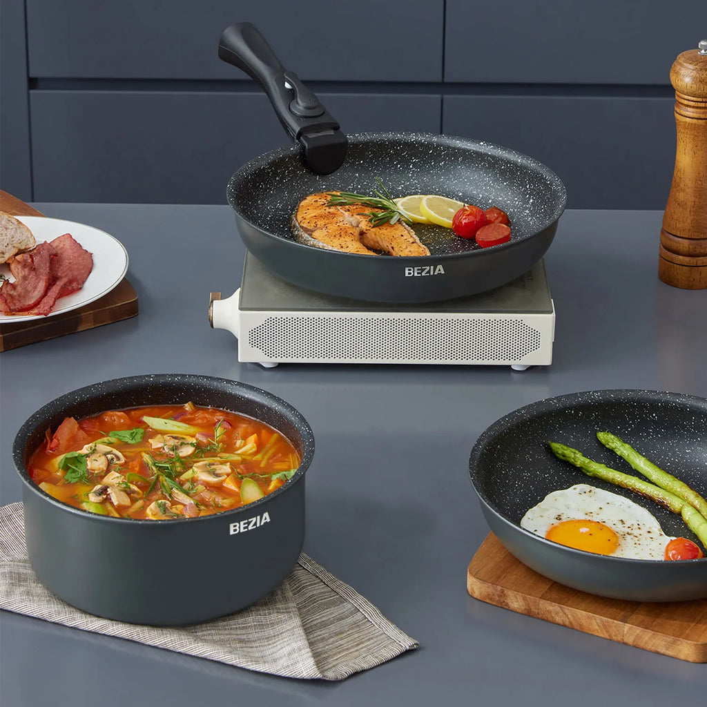 Induction Cookware Set 10 Pieces, Nonstick Pots and Pans Set with Removable Handles Stackable Design, Dishwasher