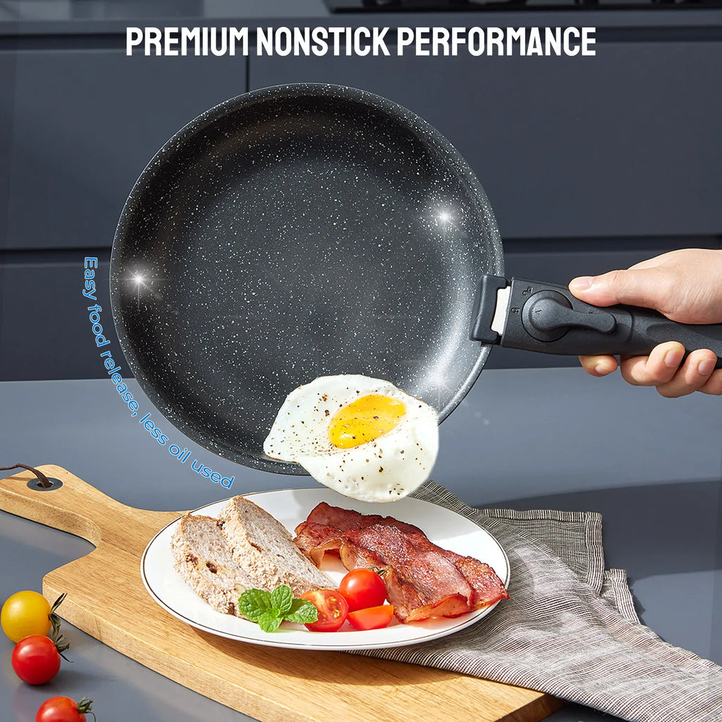Induction Cookware Set 10 Pieces, Nonstick Pots and Pans Set with Removable Handles Stackable Design, Dishwasher