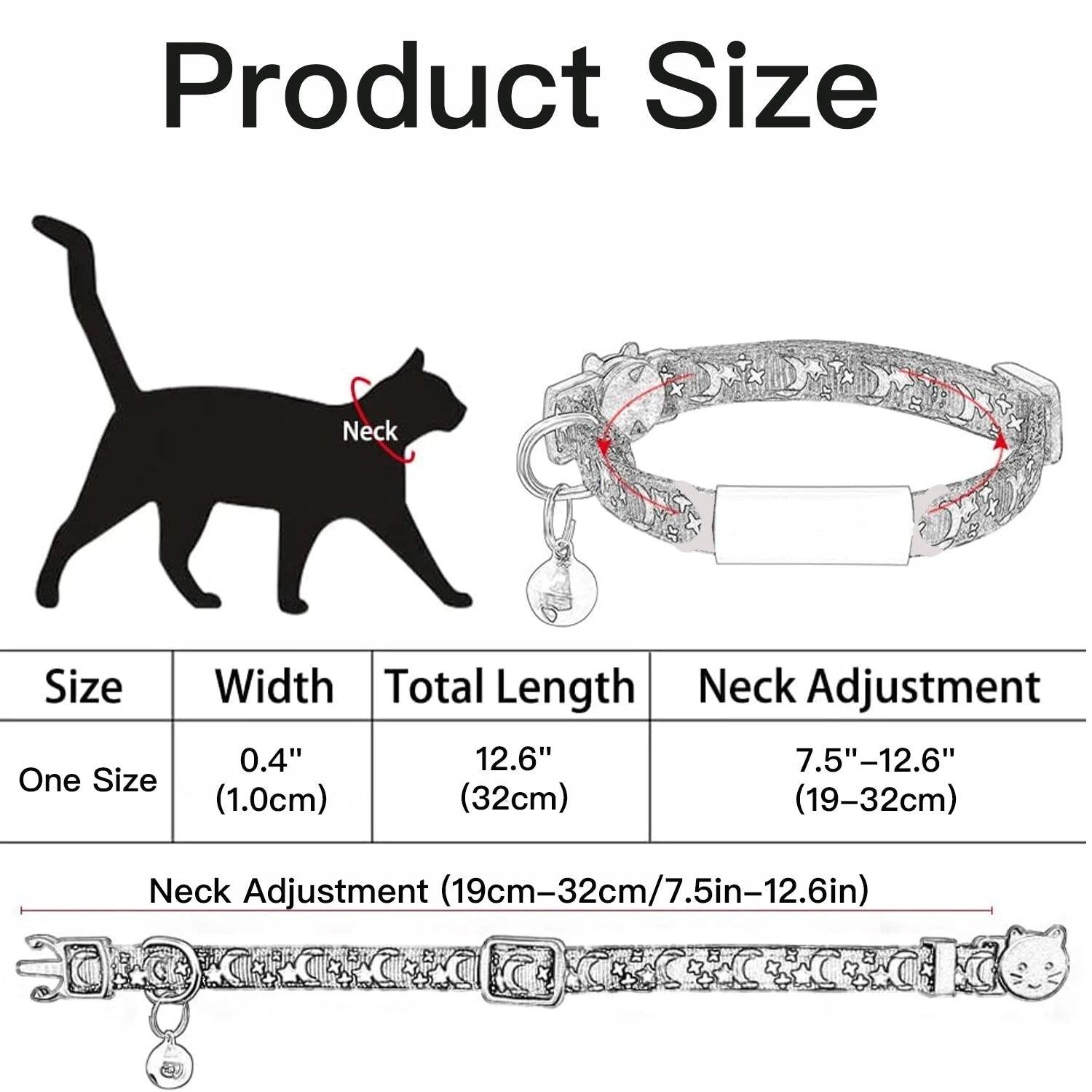 Customized Cute Glow Bell & Moon Ornament Cat Collar With Free Engraved Anti-lost Pet ID