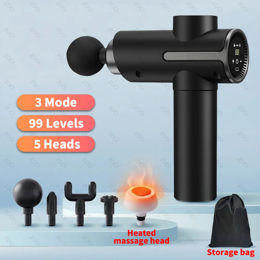 3 Mode Handheld Portable Mini Deep Tissue Muscle Massager Gun With Heated Head & 99 Speed Electric Fascia