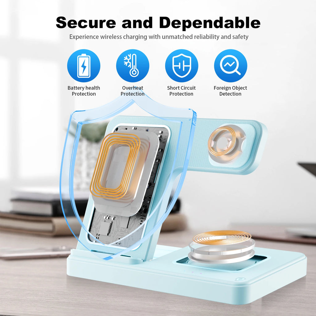 3 In 1 Magnetic Wireless Charger Stand 15W Fast Charging Dock Station Multiple Devices for iPhone