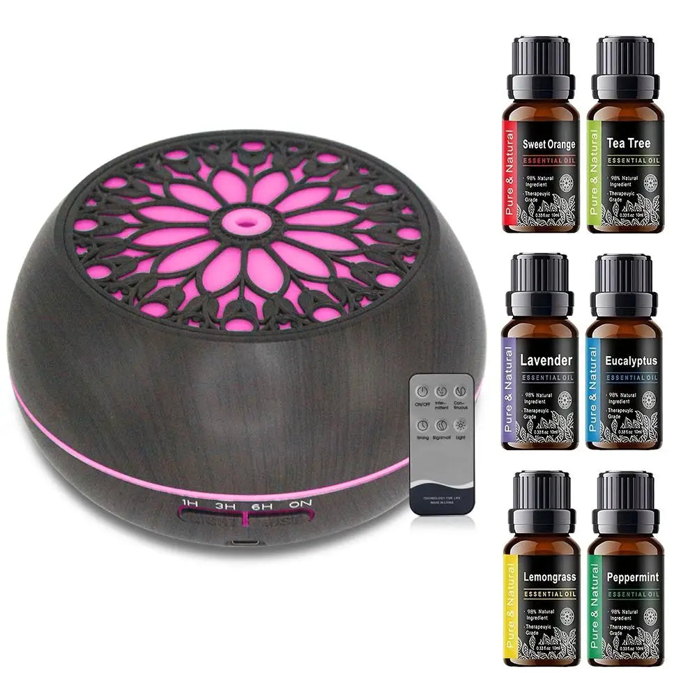 550ml Essential Oil Diffuser with Remote, 6 Scents, Auto-Off Safety, Aromatherapy Humidifier