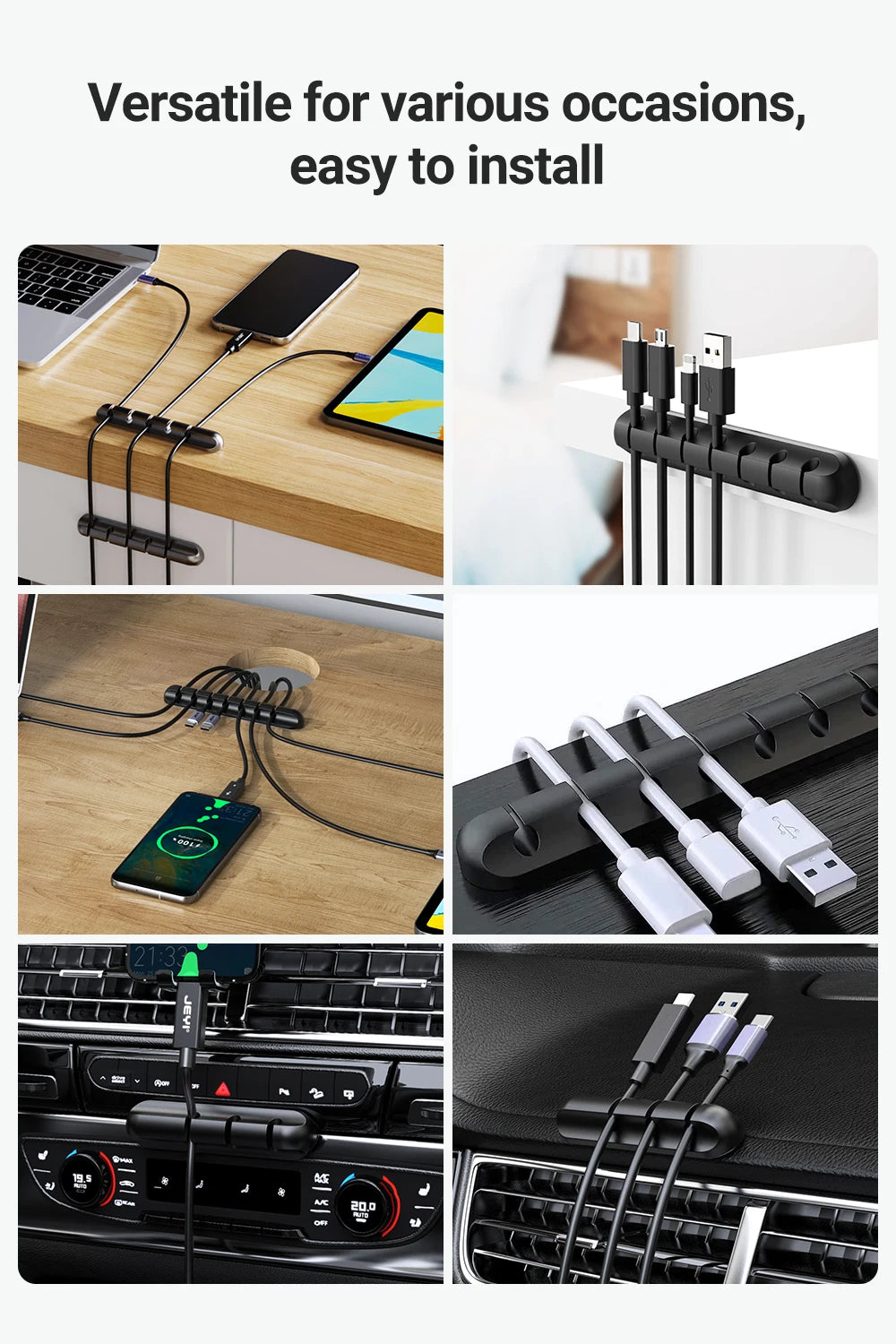 Adhesive Cable Clip Holder For Wire Organizer With USB Charging Cable