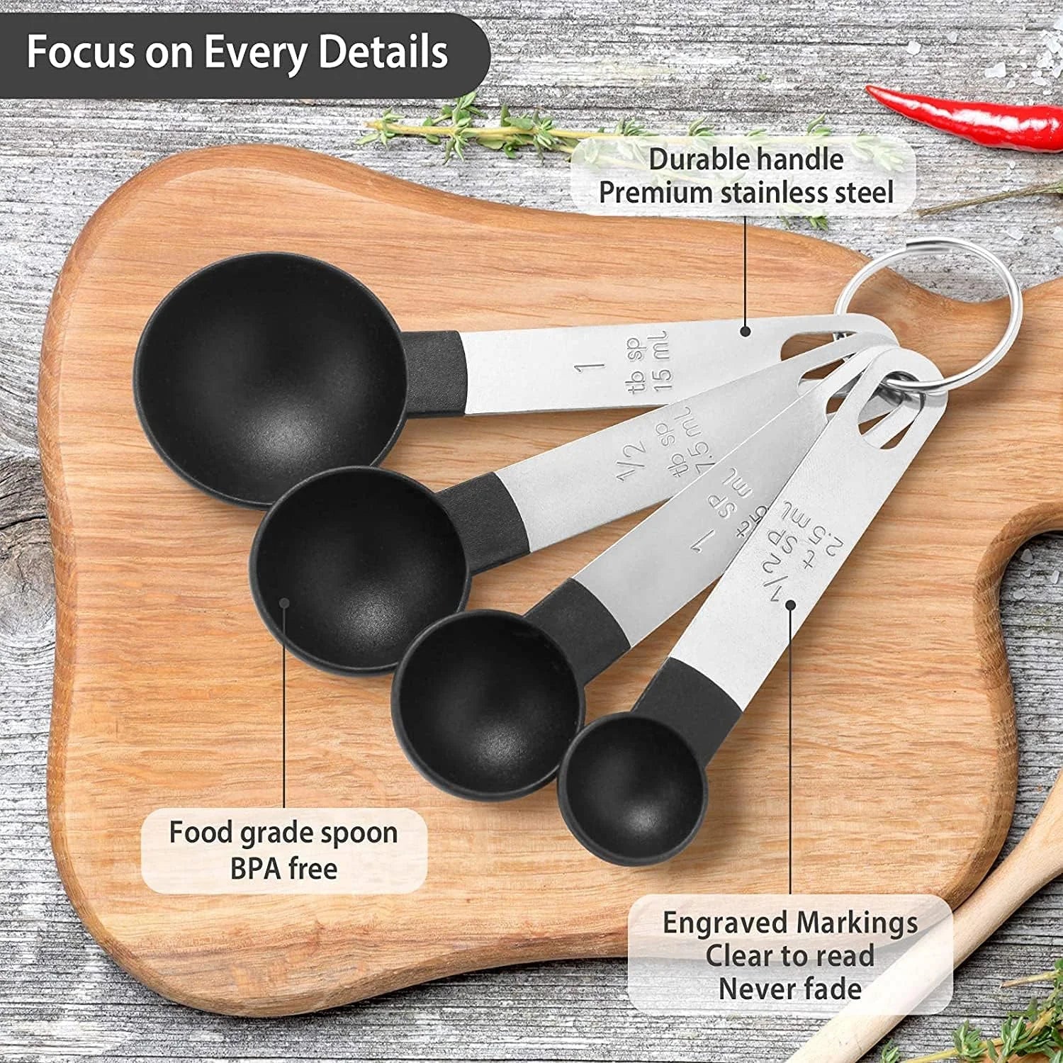 8pcs Stackable Nesting Measuring Cups & Spoons Set With Stainless Steel Handle