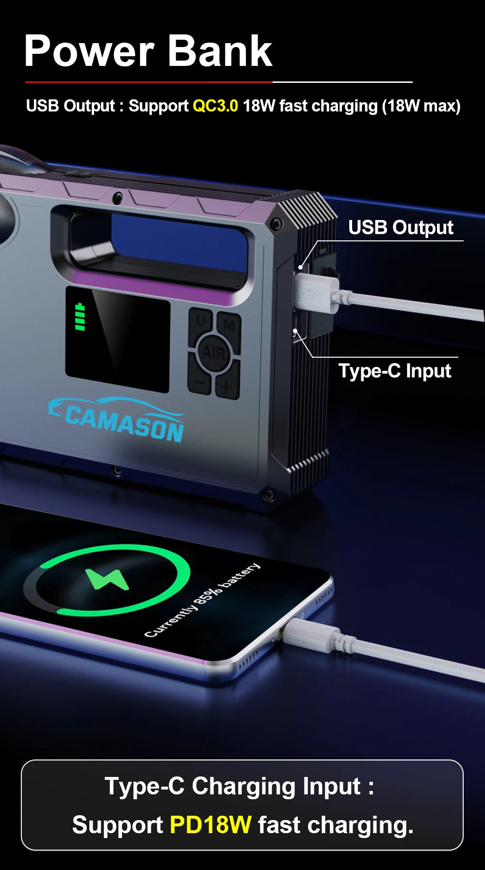 5 in 1 Car Jump Starter with air Compressor Portable Flashlight Starting Device Power Bank Battery Automotive Booster start