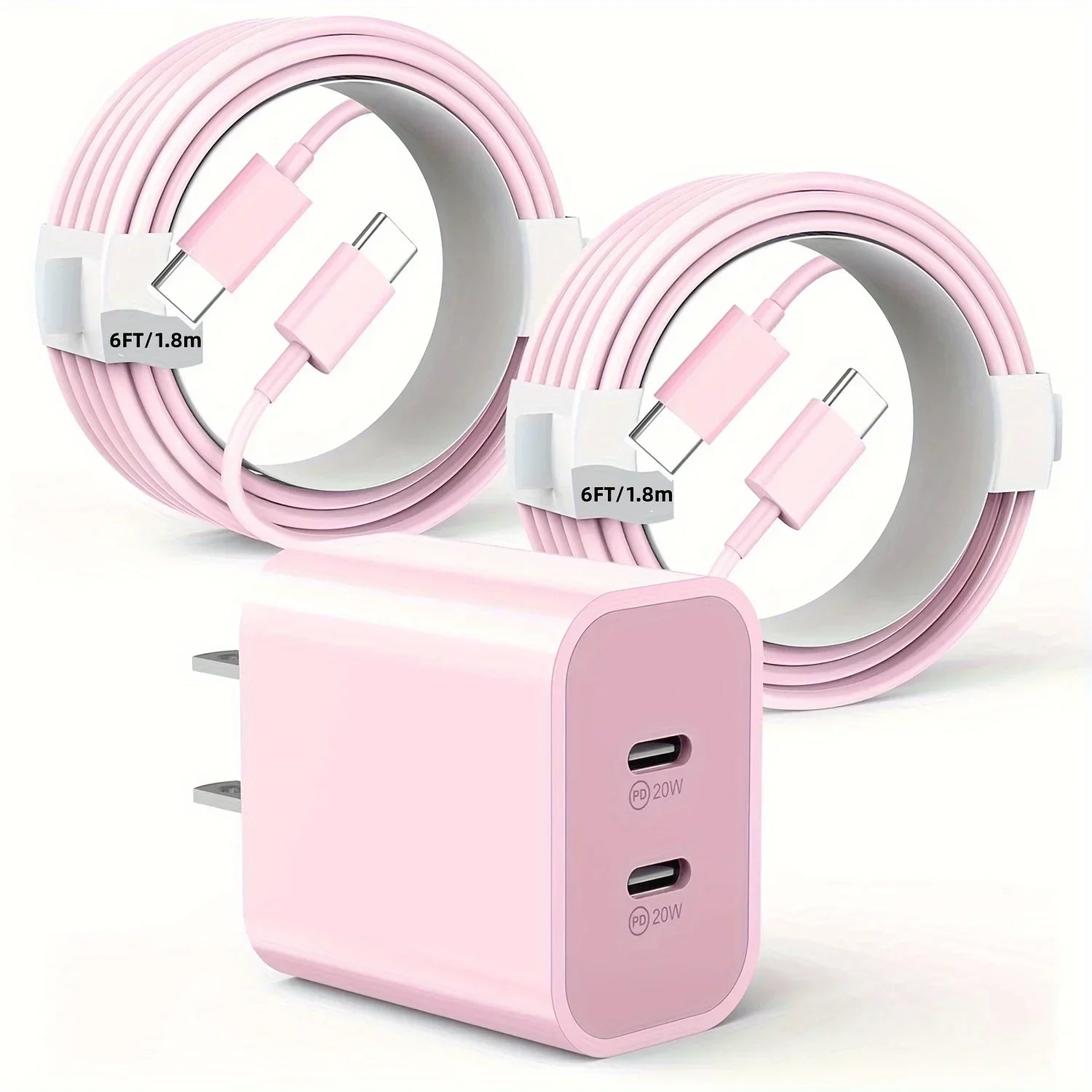 2-Pack For IPhone 15/15Pro/IPad Pro Charger, 40W Dual Port Block With 2Pack 6FT USB