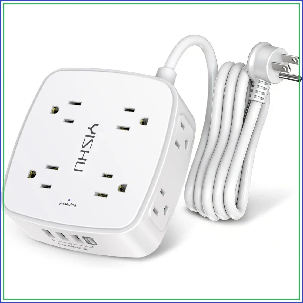 8 Outlet Surge Protector with 4 USB Ports, 6ft Cord, Flat Plug, Wall Mount, 3-Side Design, ETL