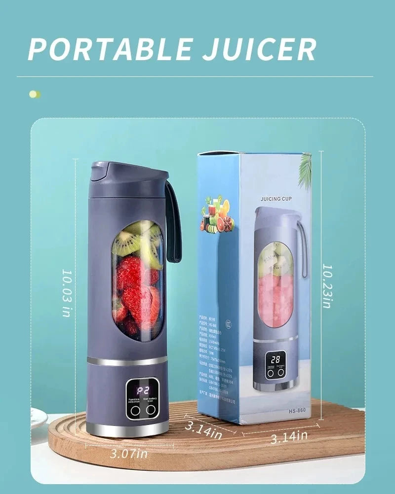 12 Blade Portable Fruit Juicer 450ml Capacity 3 Gears USB Rechargeable Blender Ice Crusher