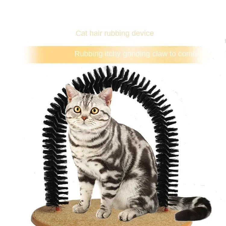 Cat Toy Arch Self Groomer and Pamper Feline with A Massage Grooming Rubbing Brush and Scratching Pad Toy