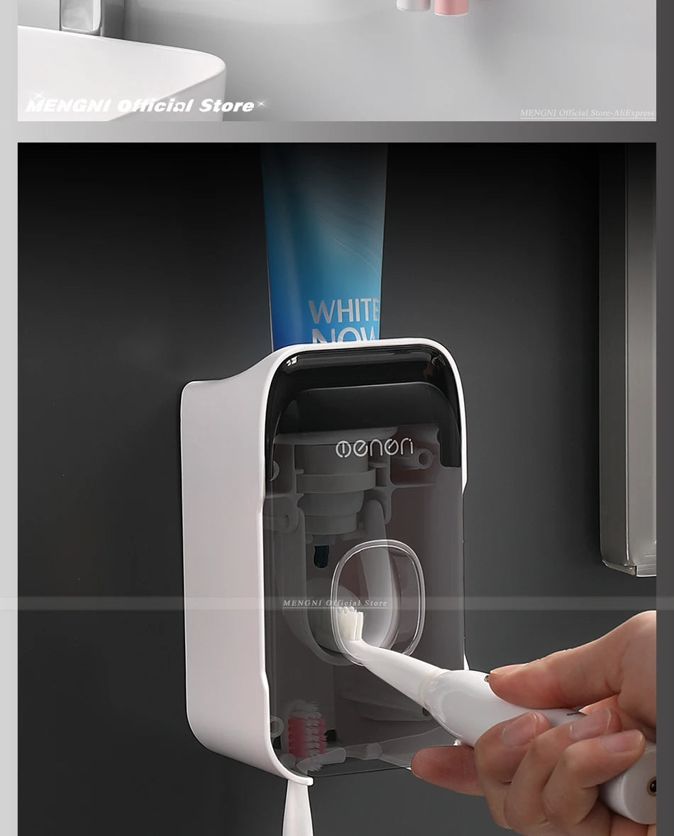 Wall Mounted Automatic Toothpaste Squeezer Dispenser & Toothbrush Holder