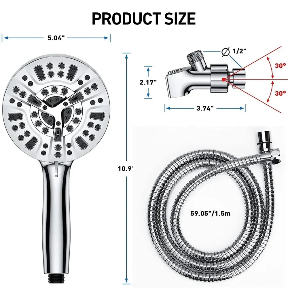 Handheld Shower Head with High Pressure 10 Modes with 59" Stainless Steel Hose and Adjustable Holder