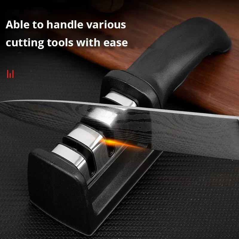 1Pc Black Kitchen Three Segment Multi-Knife Sharpener