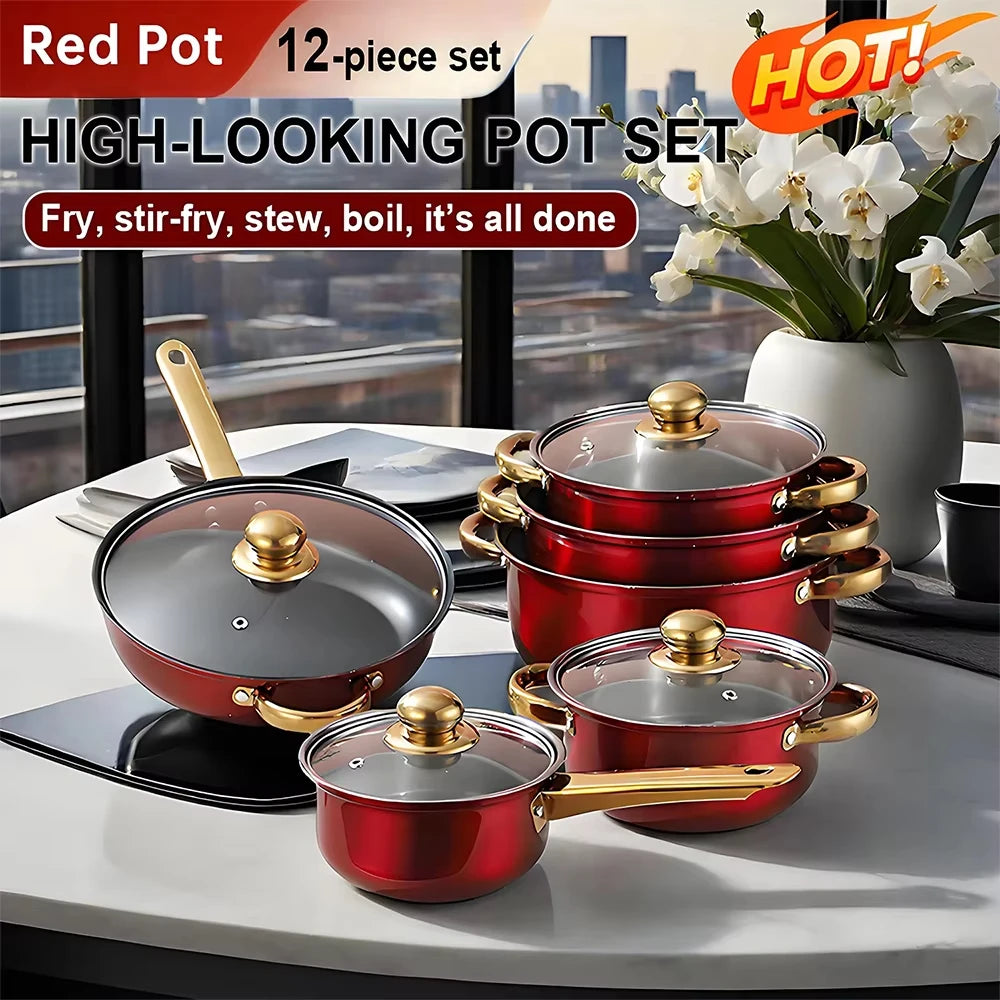 12PCS Stainless Steel Non-Stick Colored Cookware Set