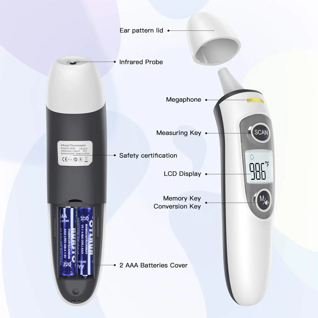 Forehead & Ear Infrared Digital LCD Display 35 Memory Reader Thermometer