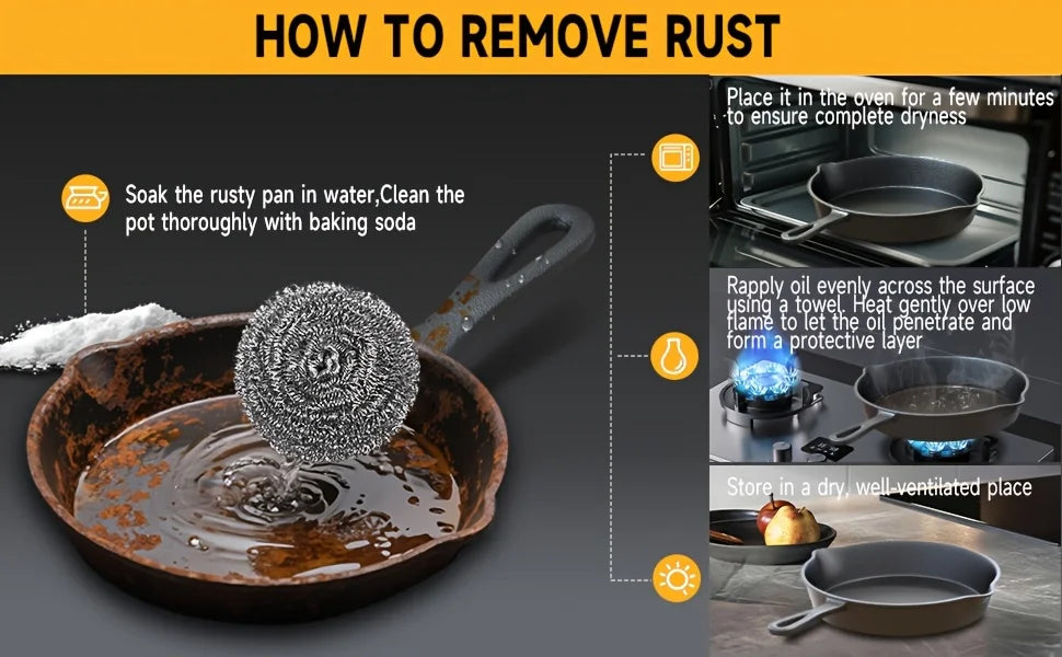 3PCS Cast Iron Skillet Set (6/8/10 Inch)  Pre-Seasoned, Non-Stick Heavy-Duty Pans