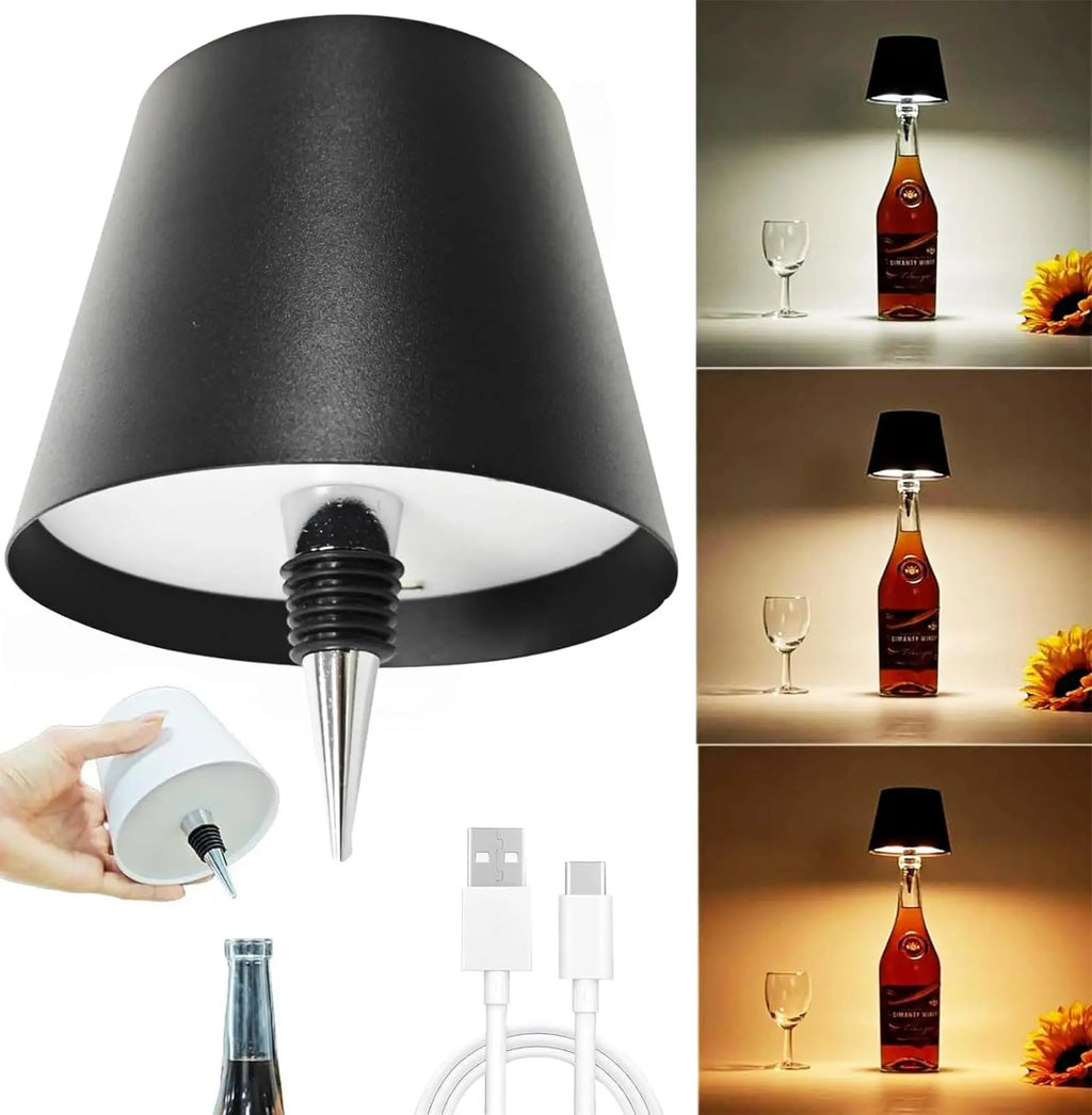 Wireless Bottle Table Touch Control Lamp With 3 Colors & Dimming Night Lamp
