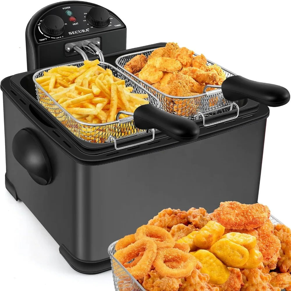 4 Liters Stainless-Steel 1700-Watt Electric Deep Fryer with Timer, 3 Baskets