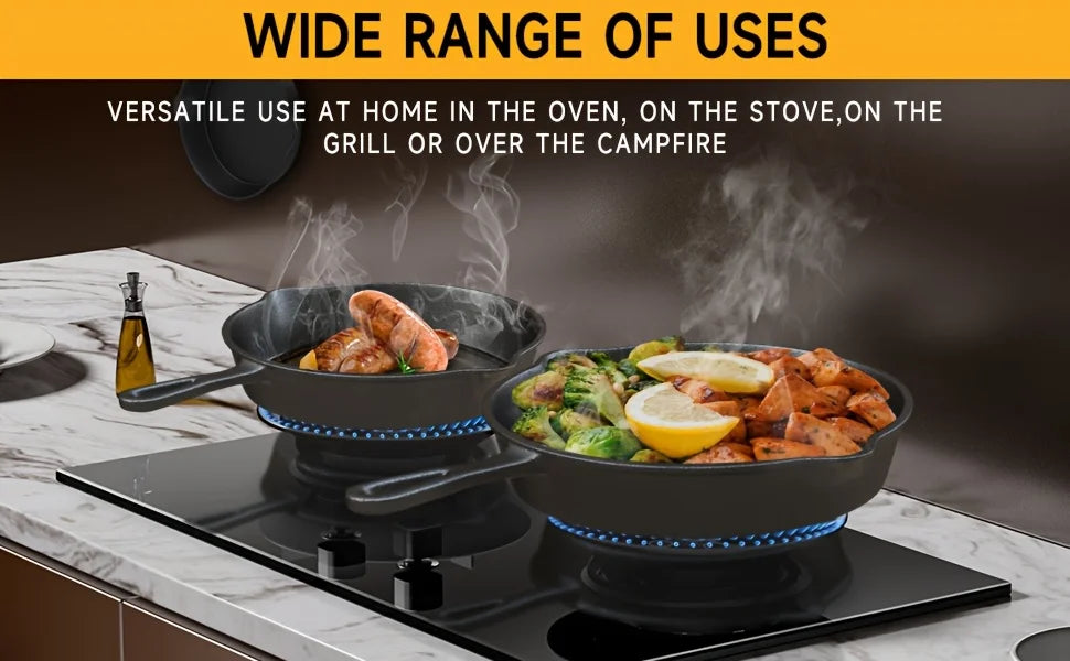 3PCS Cast Iron Skillet Set (6/8/10 Inch)  Pre-Seasoned, Non-Stick Heavy-Duty Pans