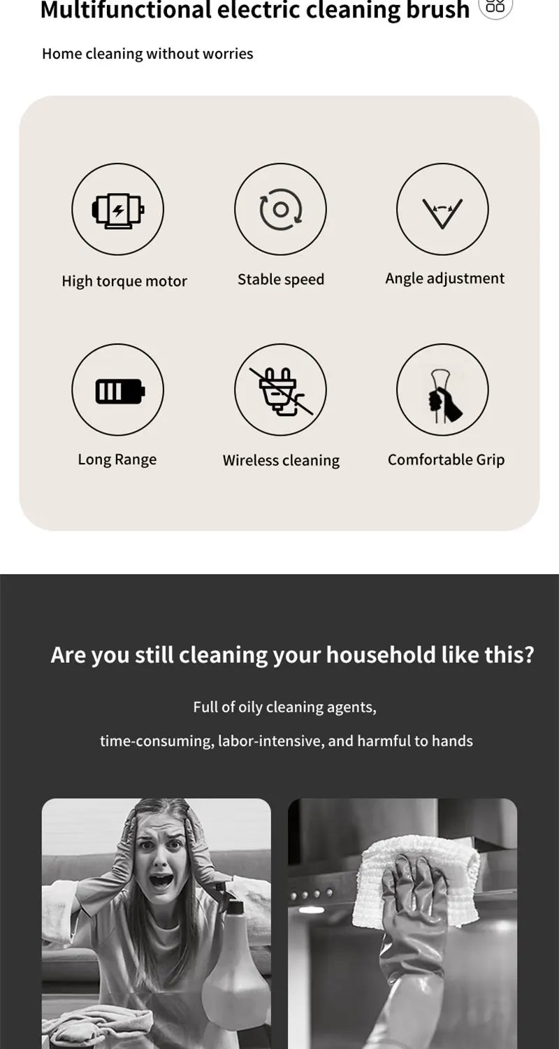 9-in-1 Electric Rotating Cleaning Brush, Wireless Multi-Purpose Scrubber with Replaceable Heads and Adjustable Telescopic Handle