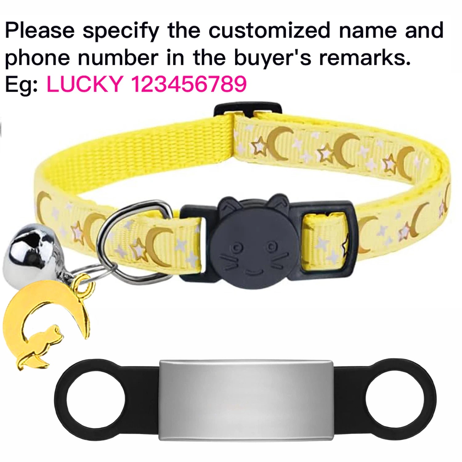 Customized Cute Glow Bell & Moon Ornament Cat Collar With Free Engraved Anti-lost Pet ID