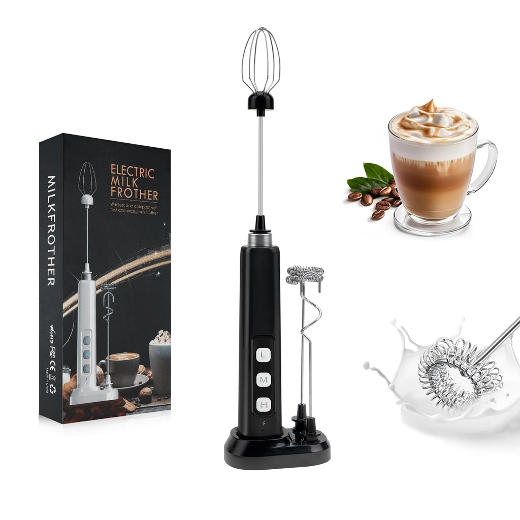 Electric Milk Frother - 3 Speeds, Handheld Foam Maker for Latte, Cappuccino, Hot Chocolate - USB Rechargeable
