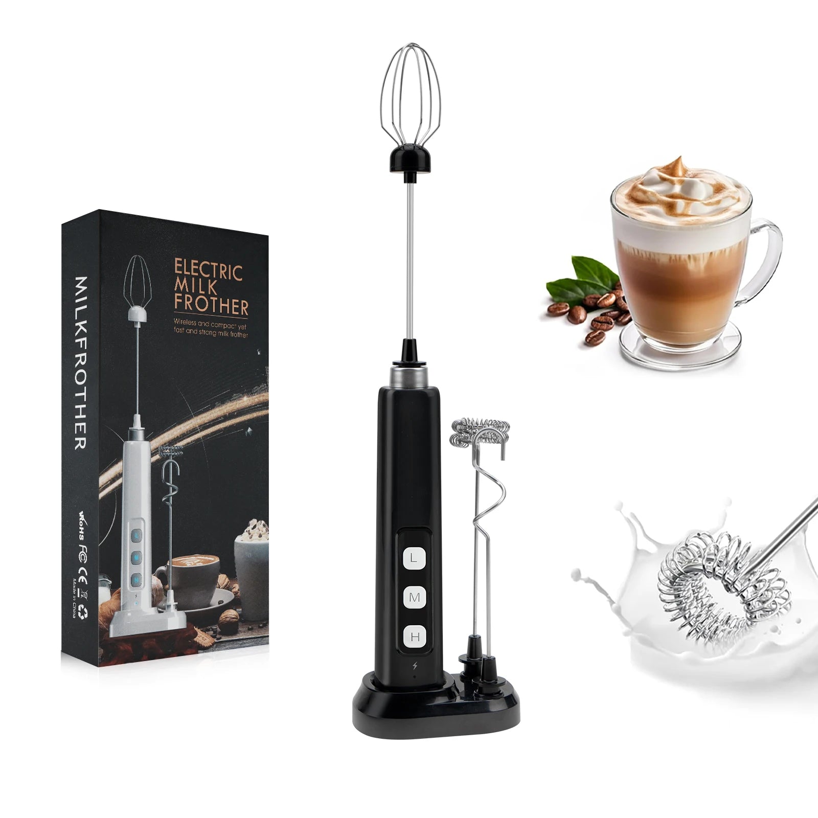 Electric Milk Frother - 3 Speeds, Handheld Foam Maker for Latte, Cappuccino, Hot Chocolate - USB Rechargeable