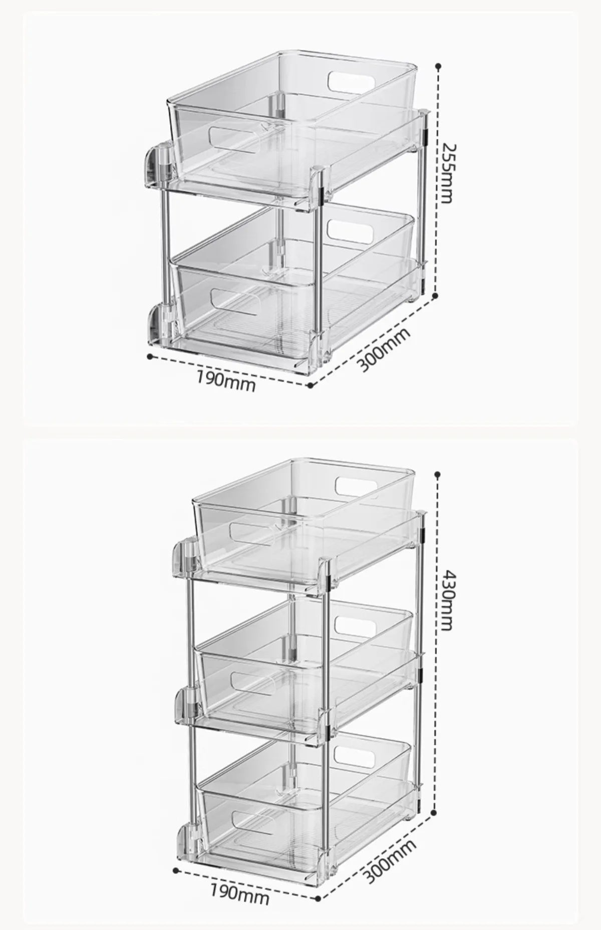 2 or 3-Tier Under Sink Pullout or Countertop Storage Baskets & Sundry Storage Organizer